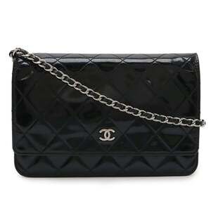 CHANEL Matelasse Coco Mark Wallet Chain Shoulder Bag in Enamel and Patent Lea...